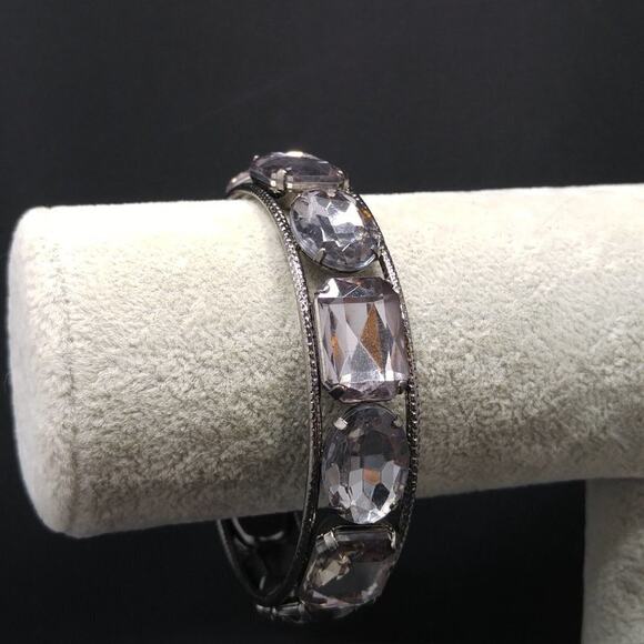 Large Rhinestone Bangle, Clear Rhinestones Hint of Lavender, Length 8 Inches - Picture 4 of 8